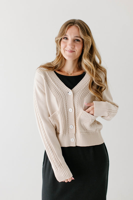 'Blaine' Cable Knit Detail Cotton Cardigan