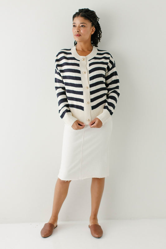 'Bobbi' Navy Stripe Button Down Cardigan