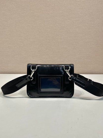 Prada 2026 Smartphone Case 18cm Black Glossy Leather
