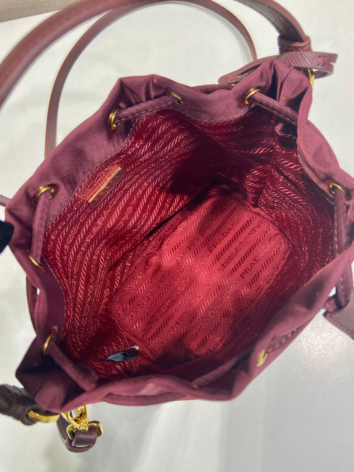 PRA bucket bag 19 burgundy nylon fabric 280831