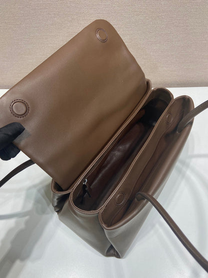 Prada Passage Medium Bag 28cm Brown Leather Re-Nylon