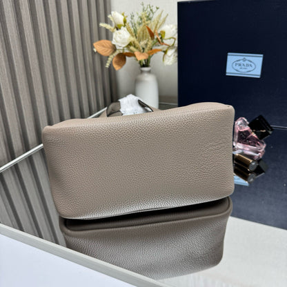Prada Small Tote Bag Taupe Brown Leather