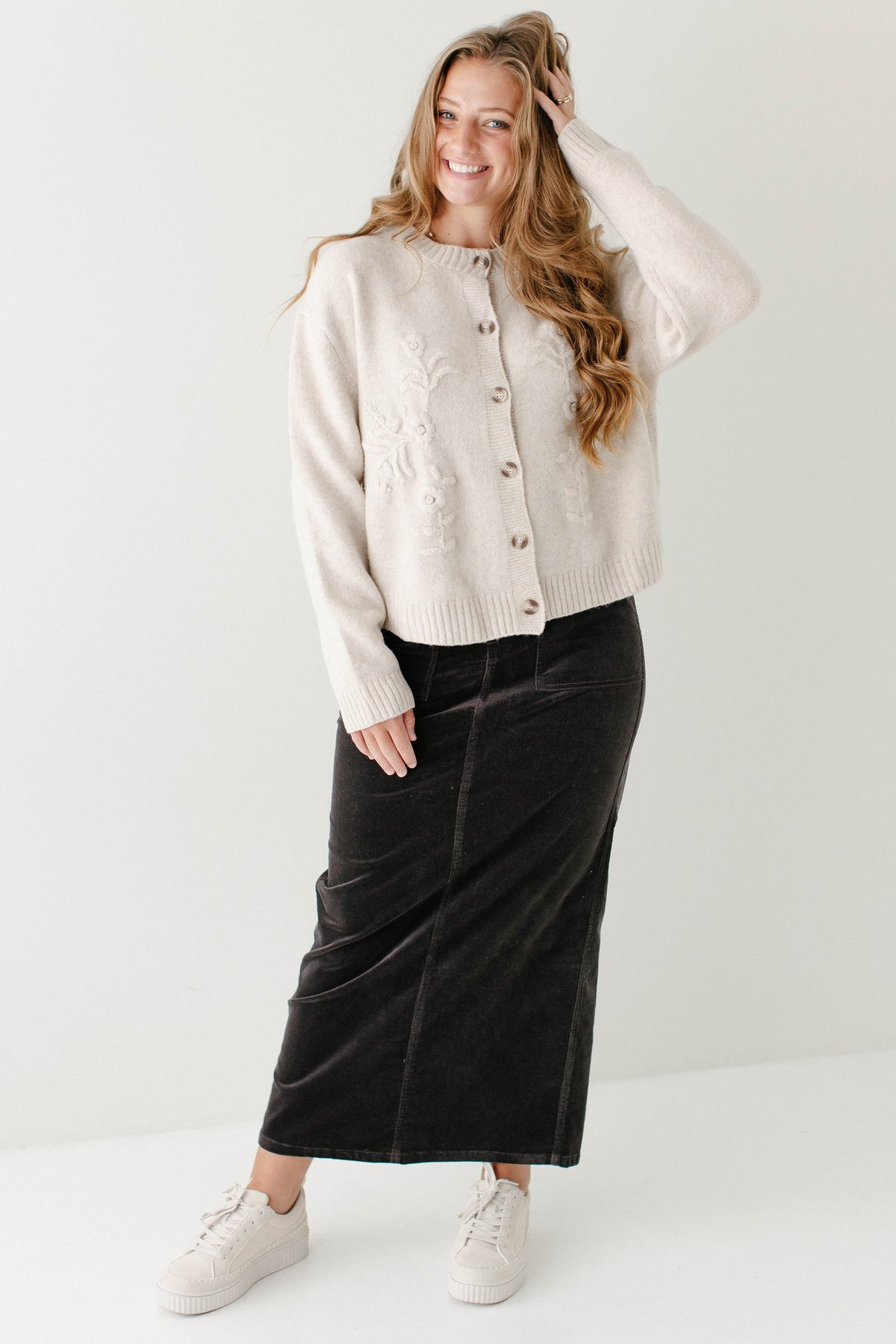'Drusilla' Flower Knit Button Down Cardigan