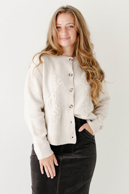 'Drusilla' Flower Knit Button Down Cardigan