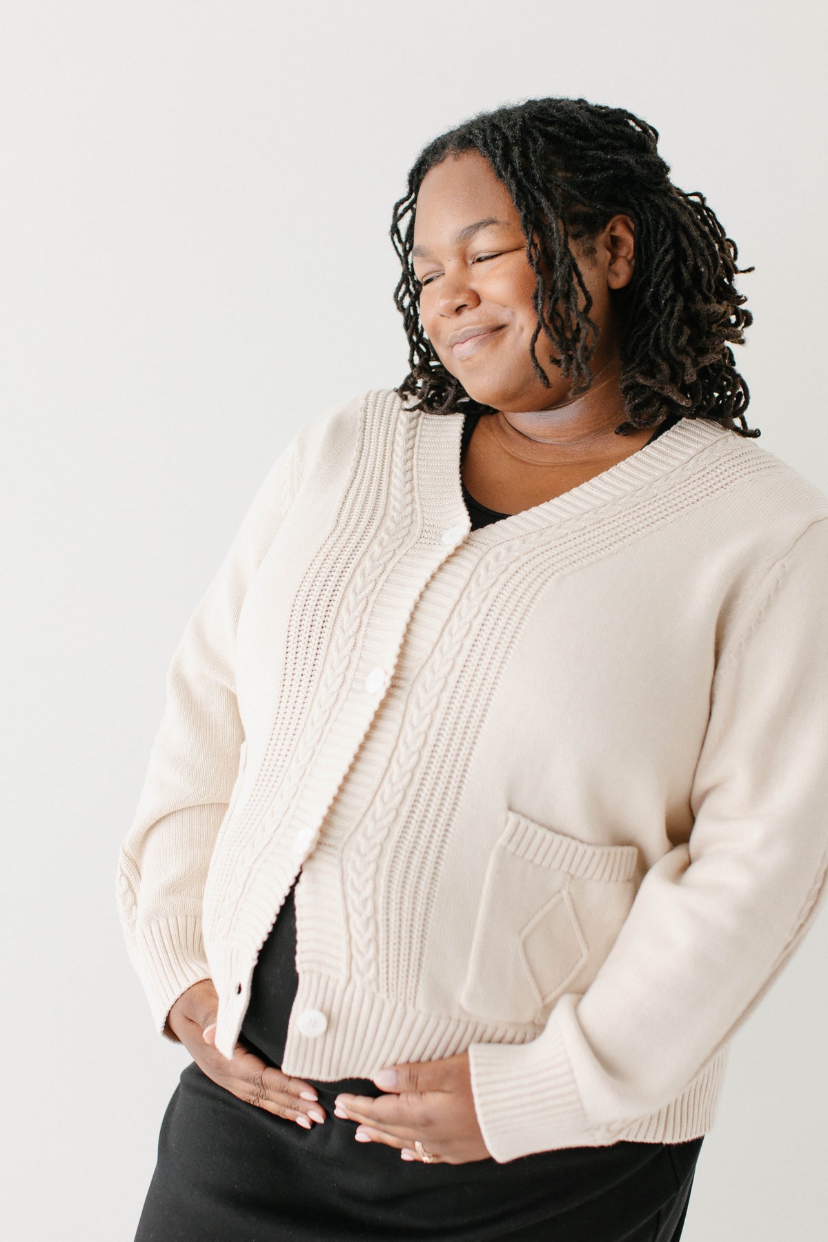 'Blaine' Cable Knit Detail Cotton Cardigan