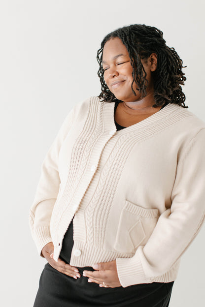 'Blaine' Cable Knit Detail Cotton Cardigan