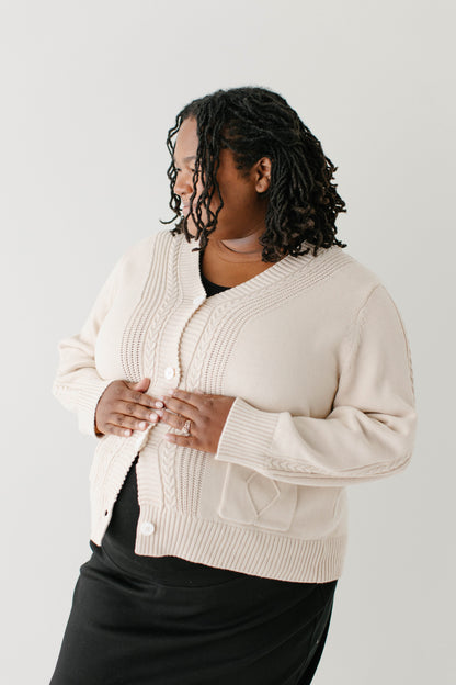'Blaine' Cable Knit Detail Cotton Cardigan