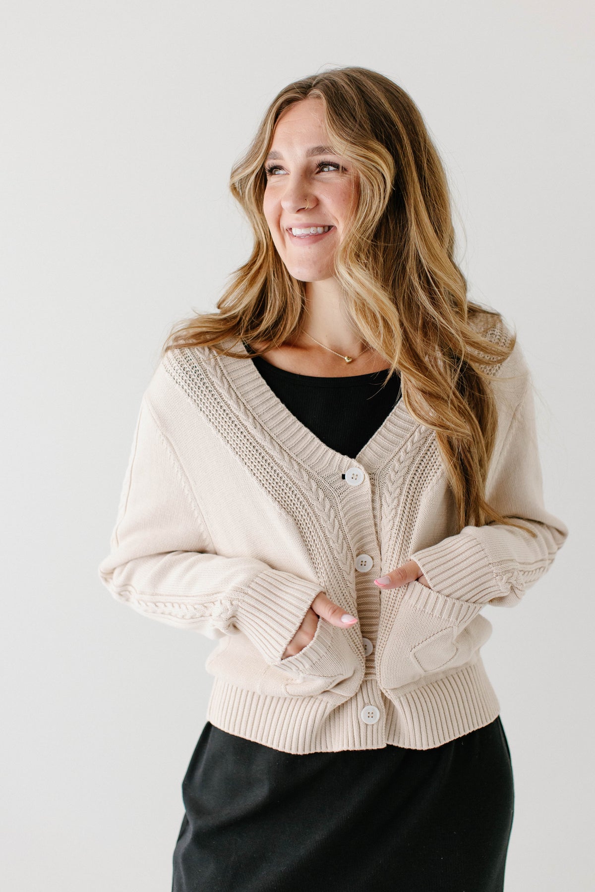 'Blaine' Cable Knit Detail Cotton Cardigan