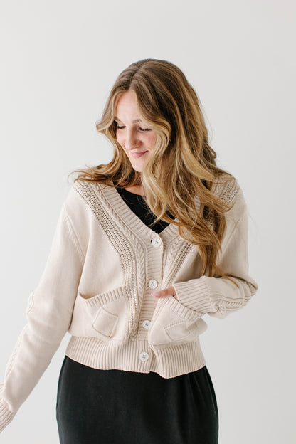 'Blaine' Cable Knit Detail Cotton Cardigan