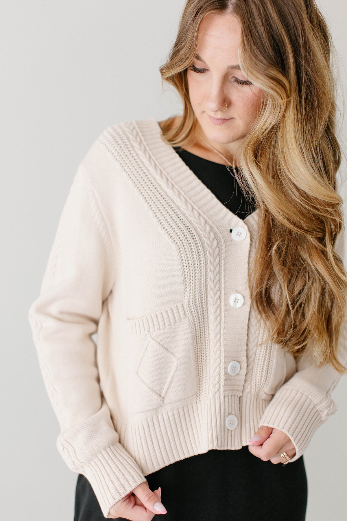 'Blaine' Cable Knit Detail Cotton Cardigan
