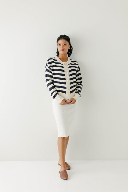 'Bobbi' Navy Stripe Button Down Cardigan