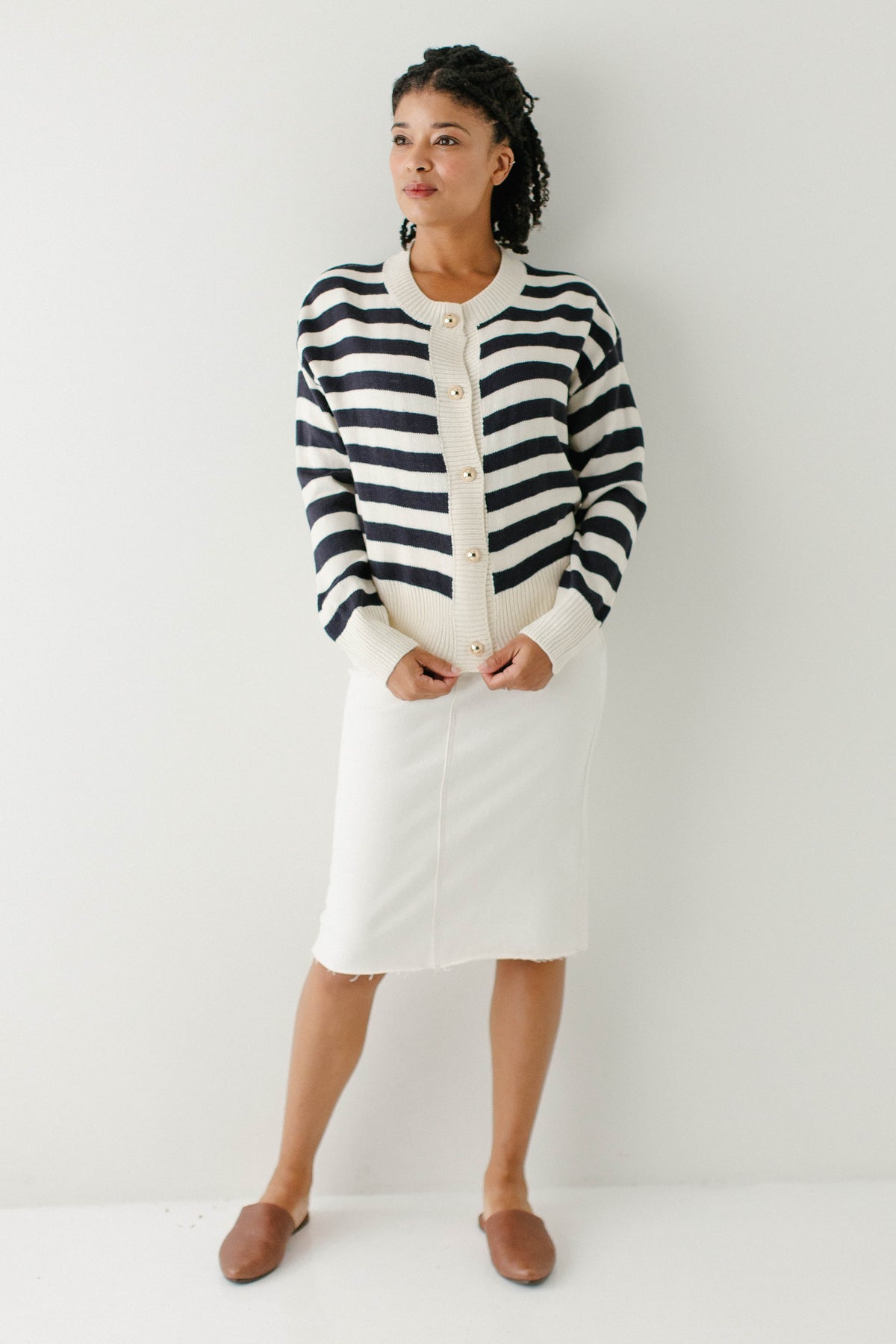 'Bobbi' Navy Stripe Button Down Cardigan