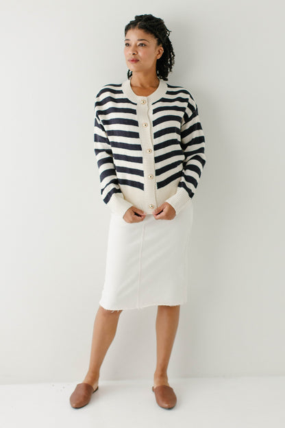 'Bobbi' Navy Stripe Button Down Cardigan