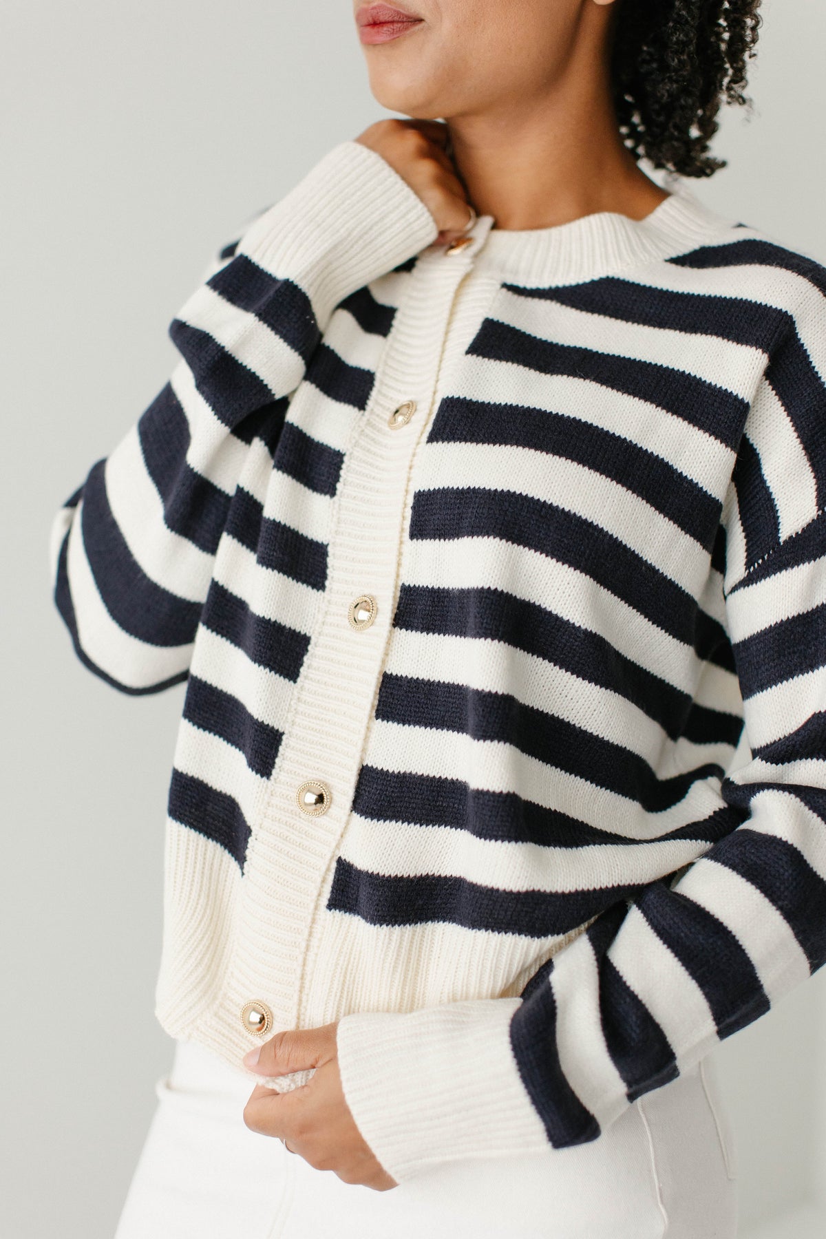 'Bobbi' Navy Stripe Button Down Cardigan