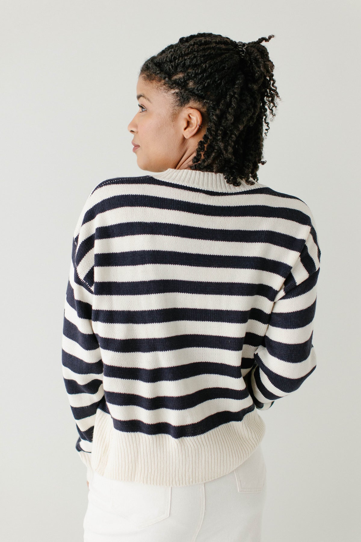 'Bobbi' Navy Stripe Button Down Cardigan