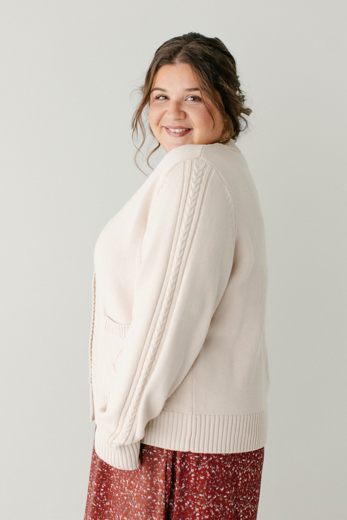 'Blaine' Cable Knit Detail Cotton Cardigan
