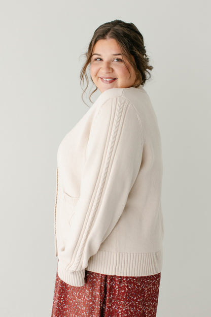 'Blaine' Cable Knit Detail Cotton Cardigan