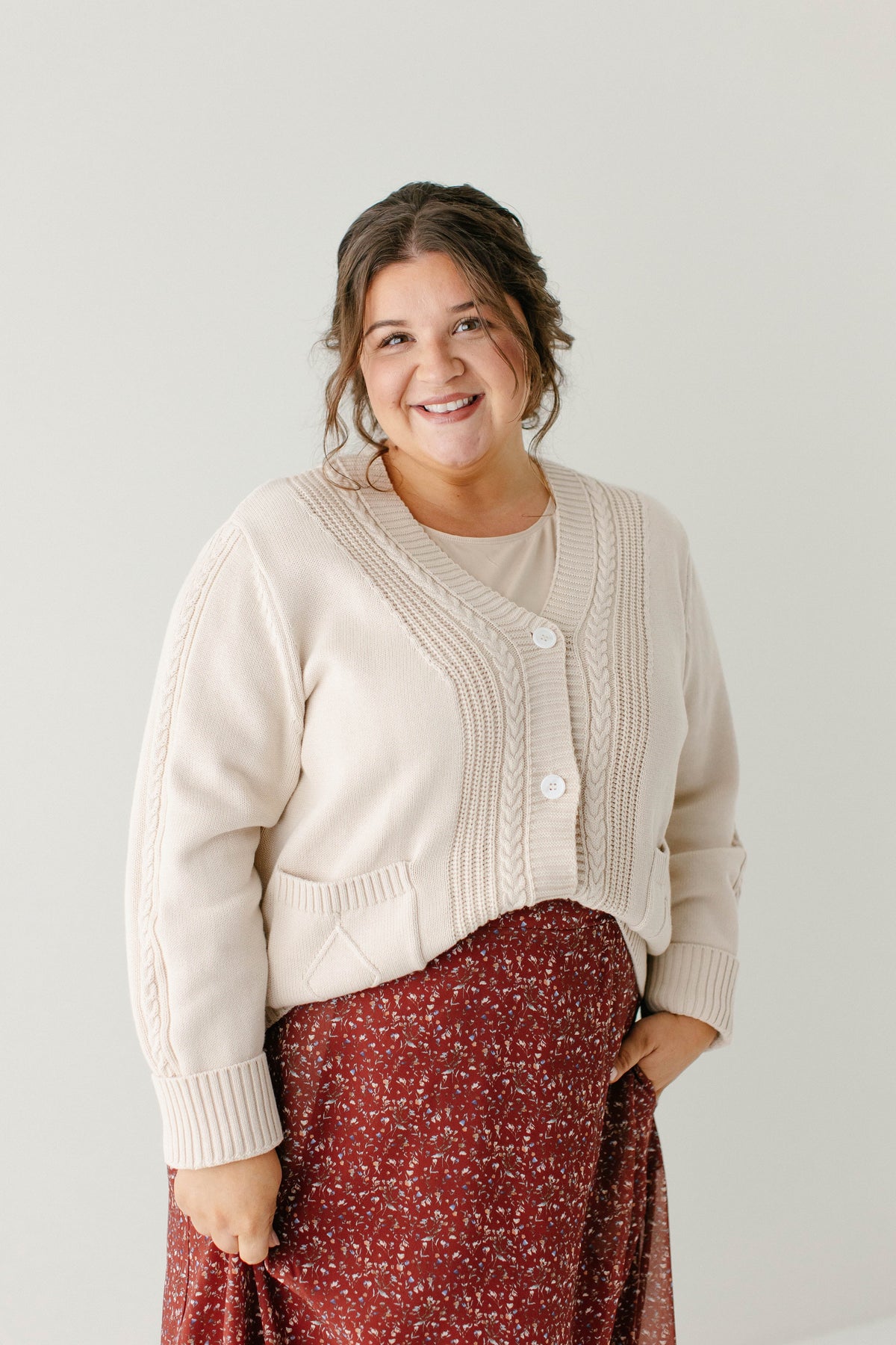 'Blaine' Cable Knit Detail Cotton Cardigan