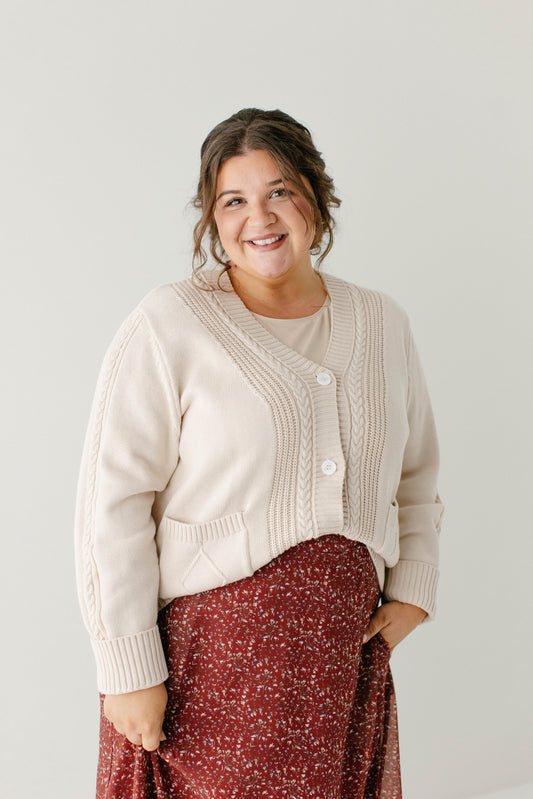 'Blaine' Cable Knit Detail Cotton Cardigan