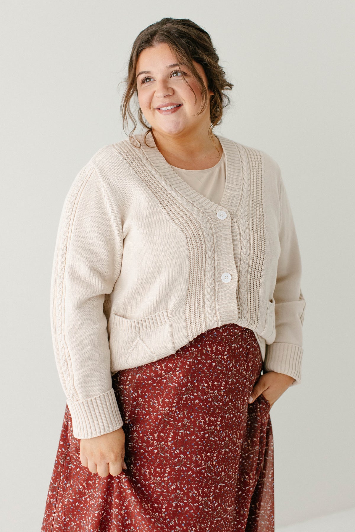 'Blaine' Cable Knit Detail Cotton Cardigan