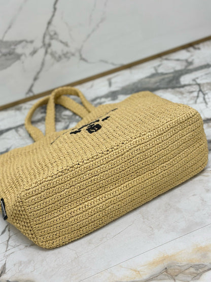 Prada Woven Tote Bag Beige Raffia