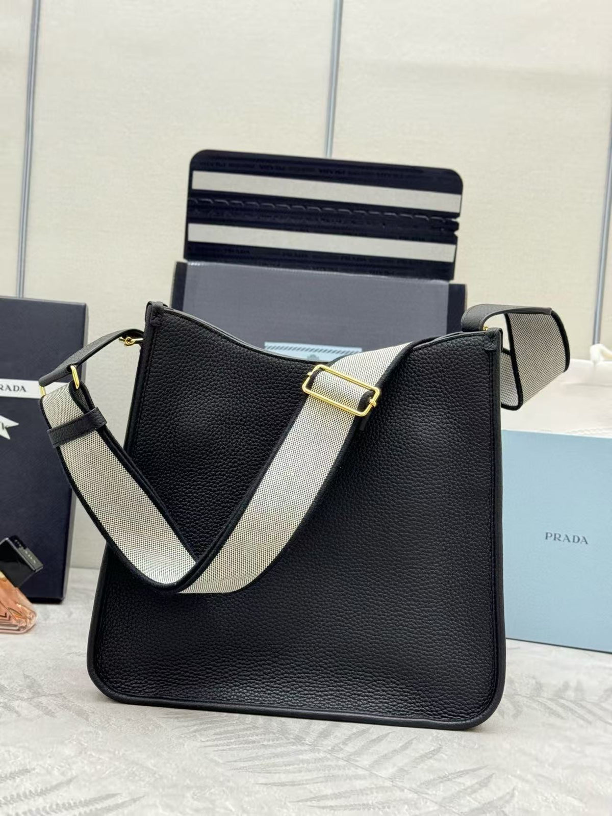 Prada 30cm Bag Black Calfskin Canvas