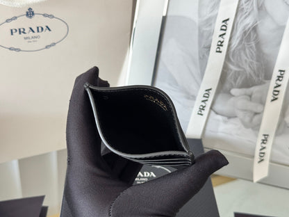 Pra Gold Logo-Plaque Card Holder Black Saffiano Leather
