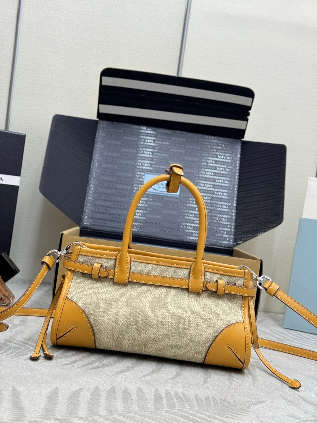 Pra Bonnie Bag 24cm Brown Canvas Leather 293910