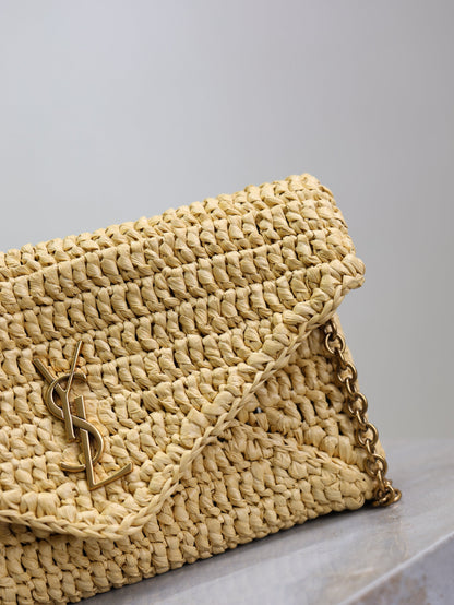 Prada Calypso Bag 19cm Beige Raffia Leather
