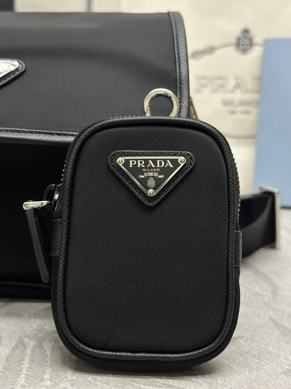 Prada 25AW Men's Saddle Bag 22 Black  Re Nylon Fabric