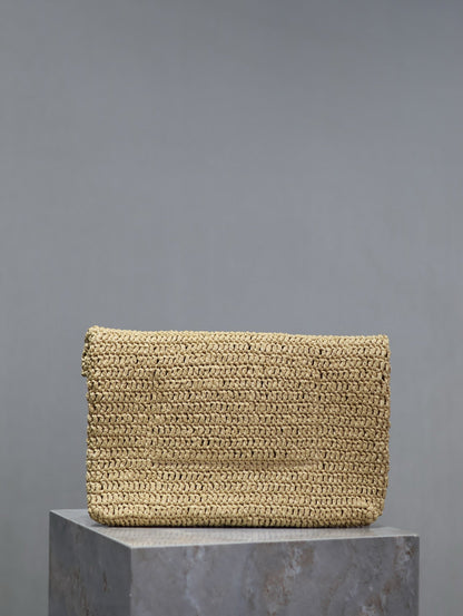 Prada Envelope Clutch 29cm Beige Raffia Leather