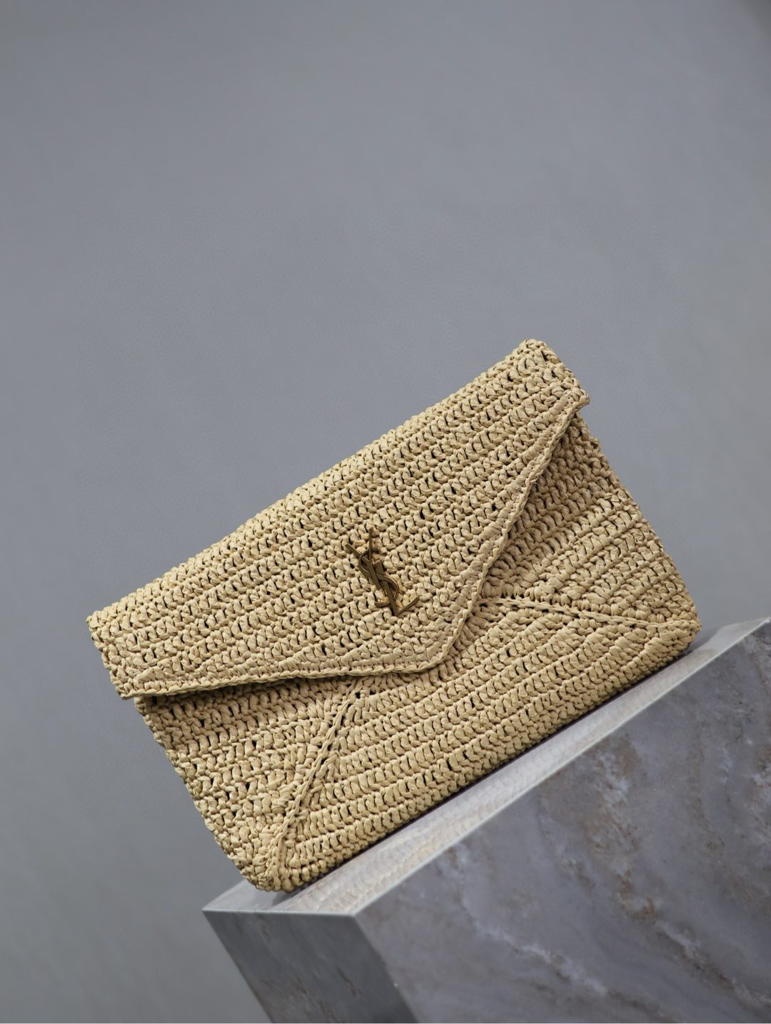 Prada Envelope Clutch 29cm Beige Raffia Leather