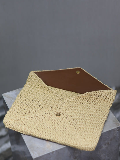Prada Envelope Clutch 29cm Beige Raffia Leather