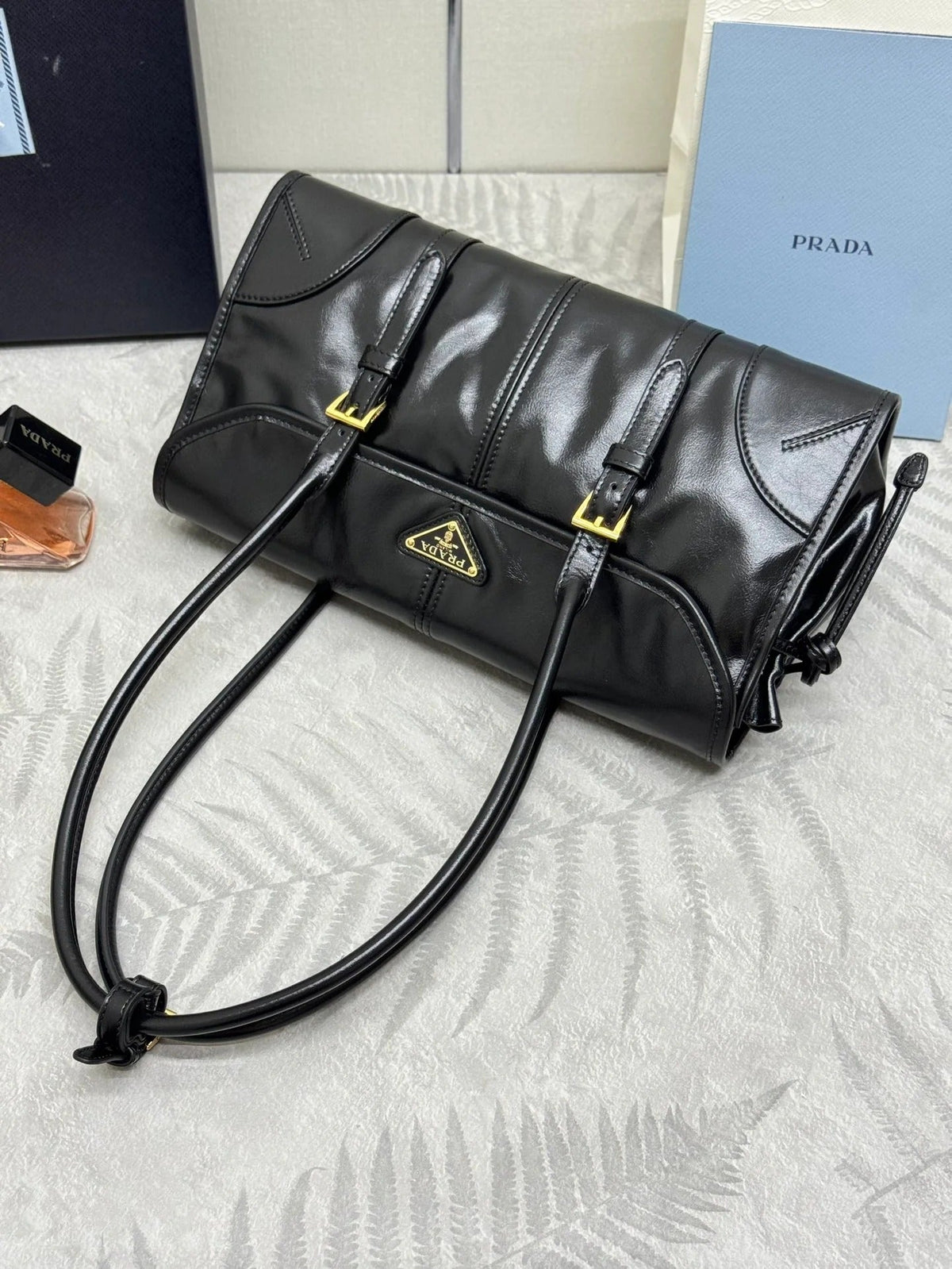 Prada 2026 Bonnie Bag 24cm Gray Leather