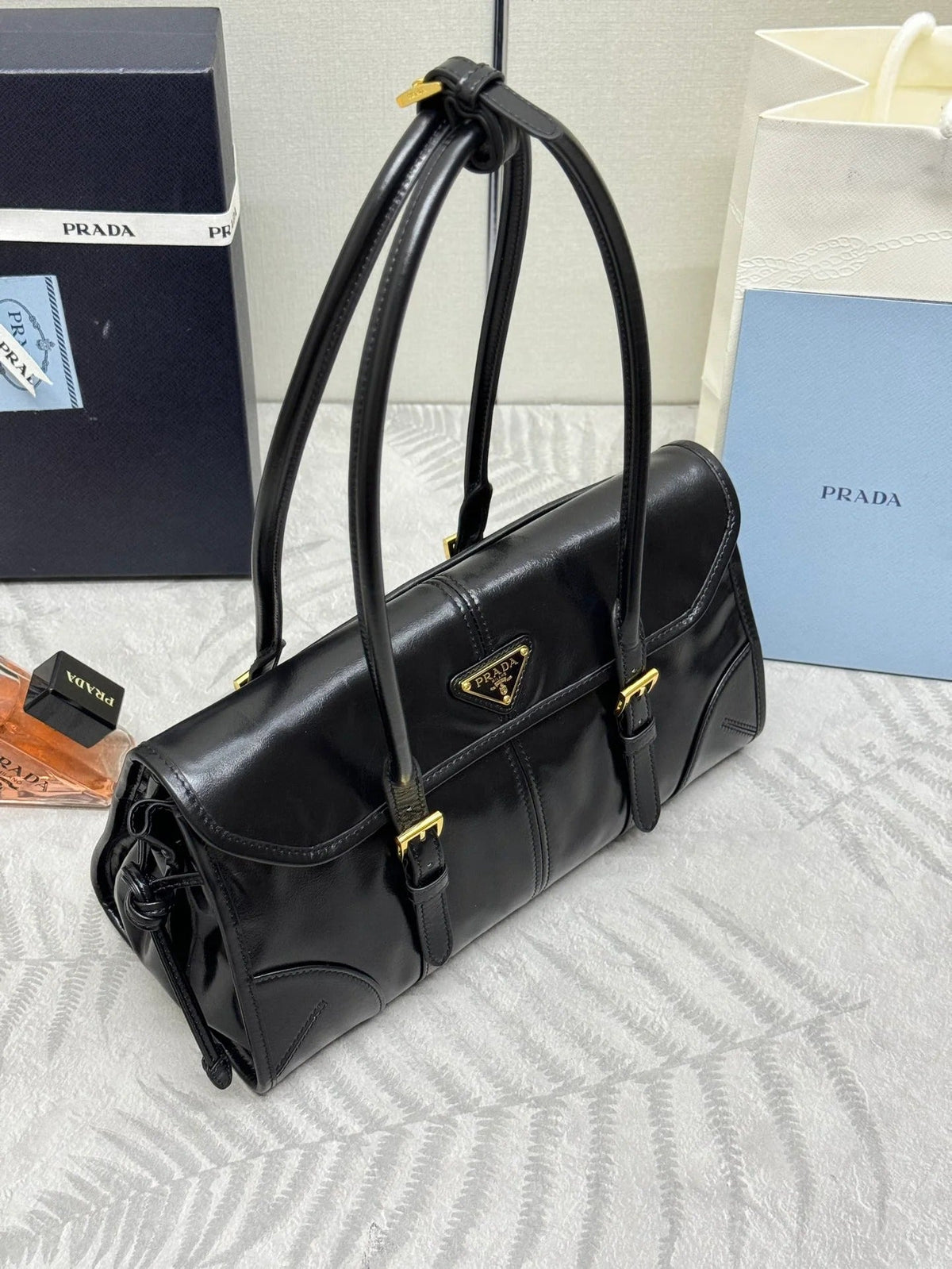 Prada 2026 Bonnie Bag 24cm Gray Leather